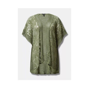 EUC Plus Size 1/2X Torrid Mixed Lace and Pointelle Poncho-Olivine Green Coquette